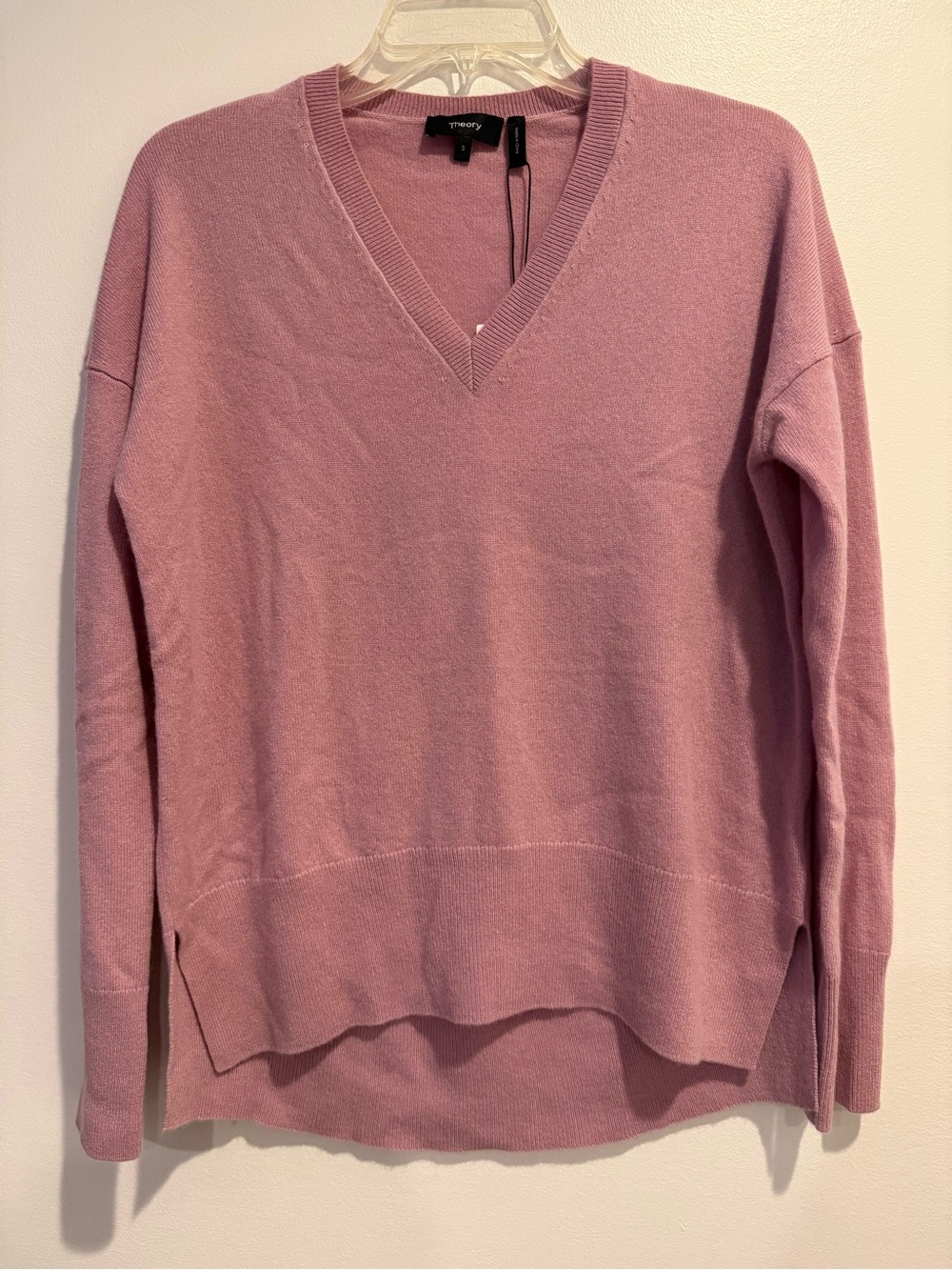 NWT Theory 100% Cashmere Karenia V Neck Long Sleeve Sweater Dusty Pink Sz S